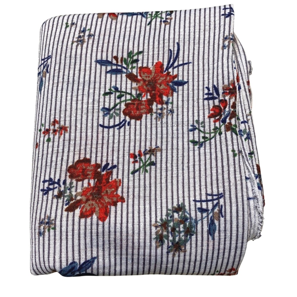 Floral Striped Super Stretchy Knit Fabric Red Blue White Sewing Material 2 yds
